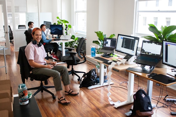 Team working in open office