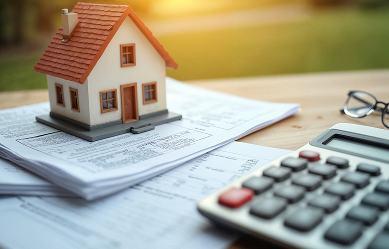 House with calculator for property tax