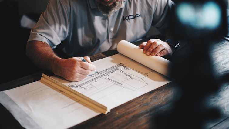 Team working on blueprints