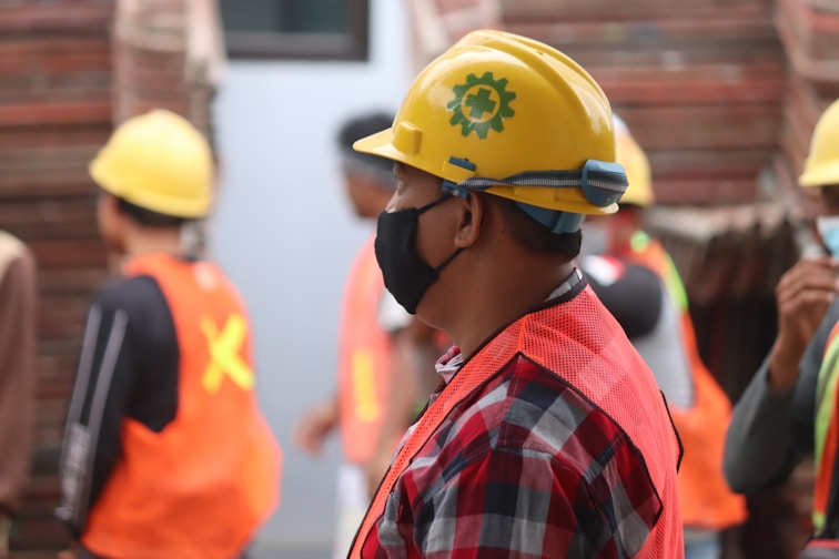 Construction worker with safety helmet